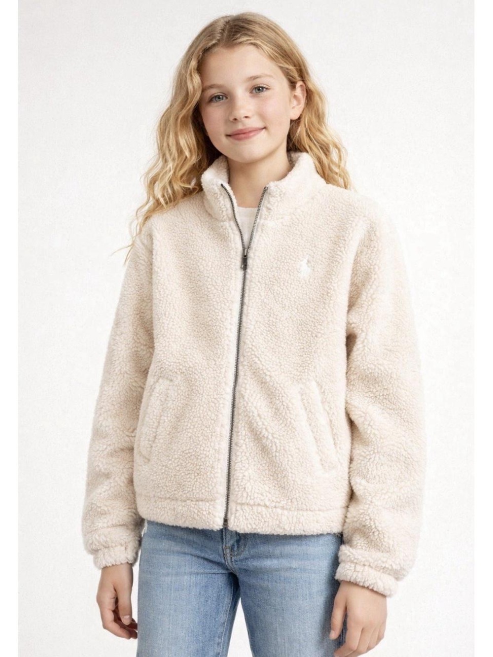 POLO RALPH LAUREN SHERPA FZ-KNIT SHIRTS-FULL ZIP CREME KIDS XL (16)